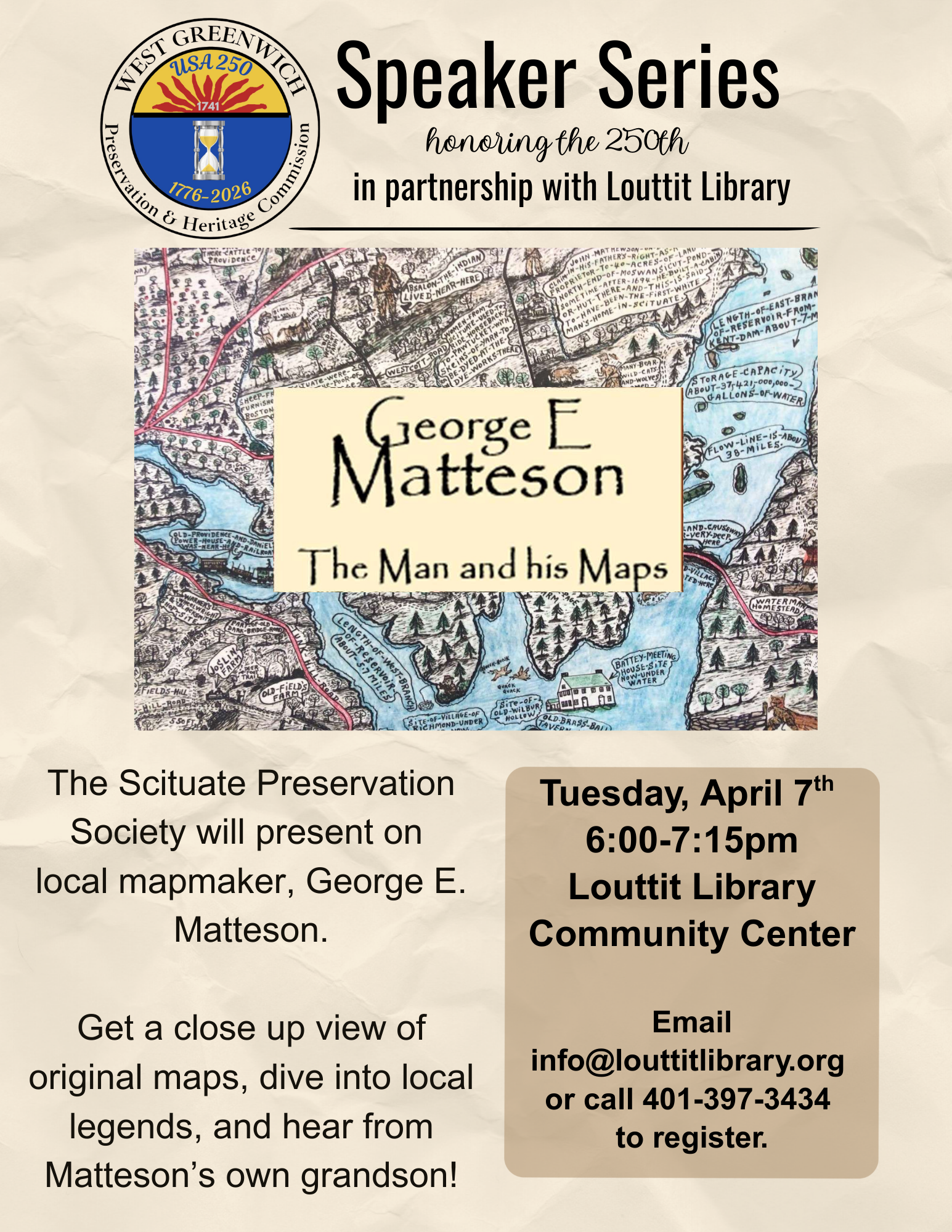 Flier with image of one of George Matteson's maps.