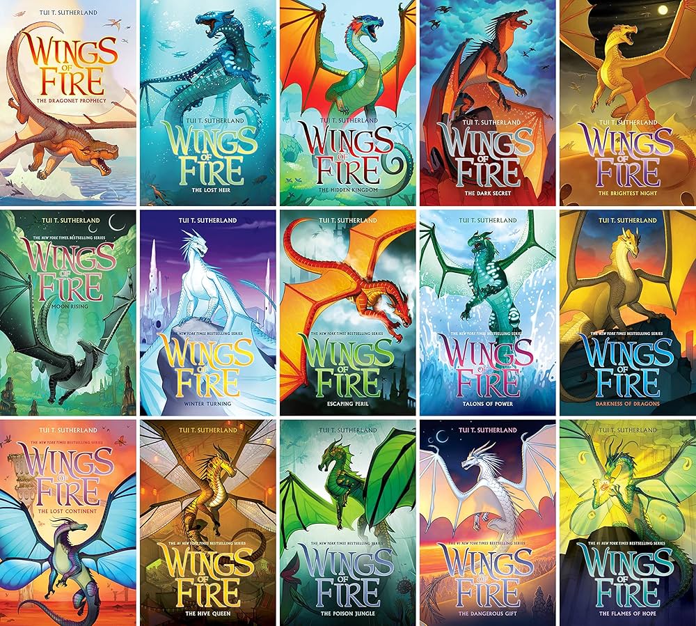 Collage of Wings of Fire books by Tui T Sutherland
