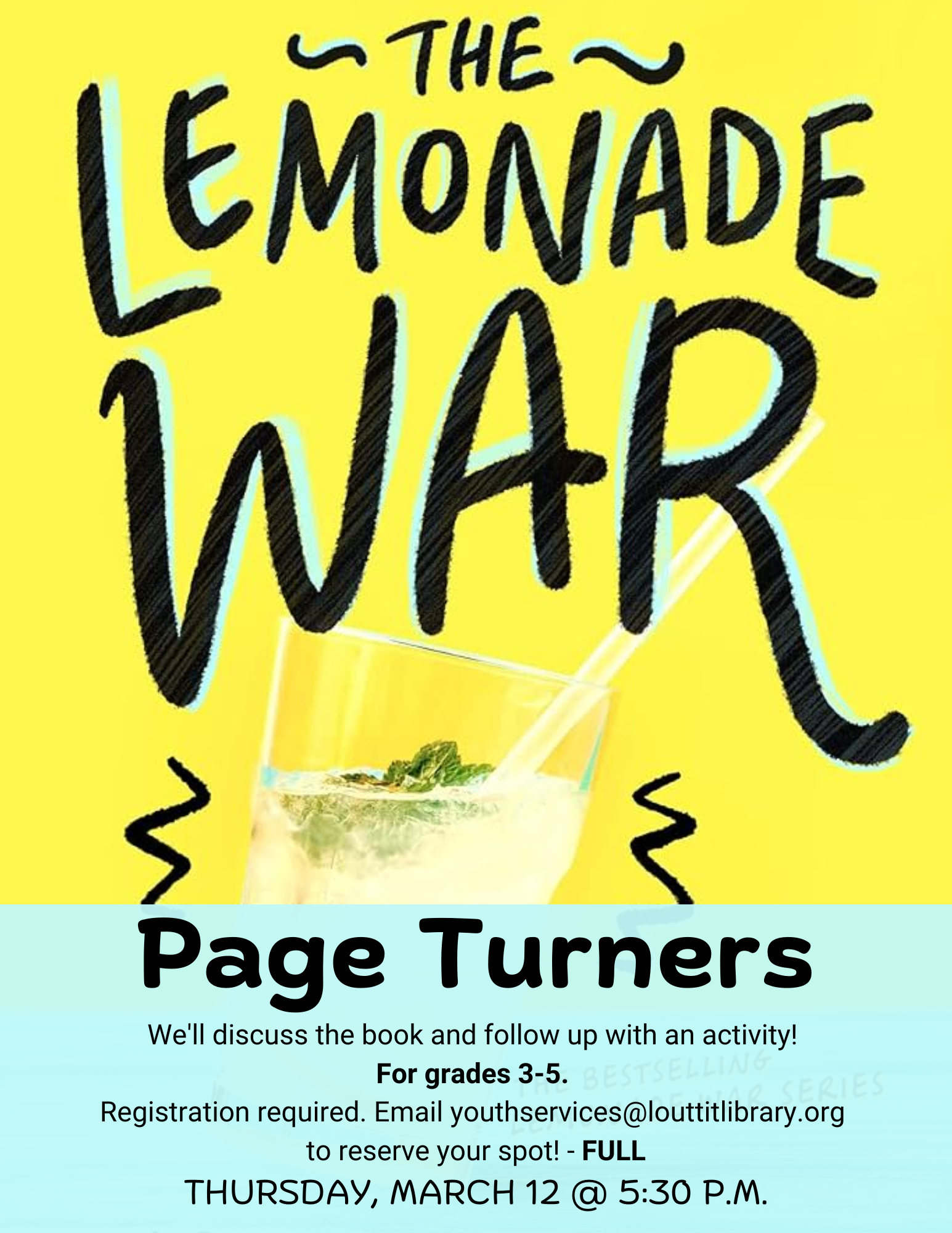 Flier for Page Turners book club 