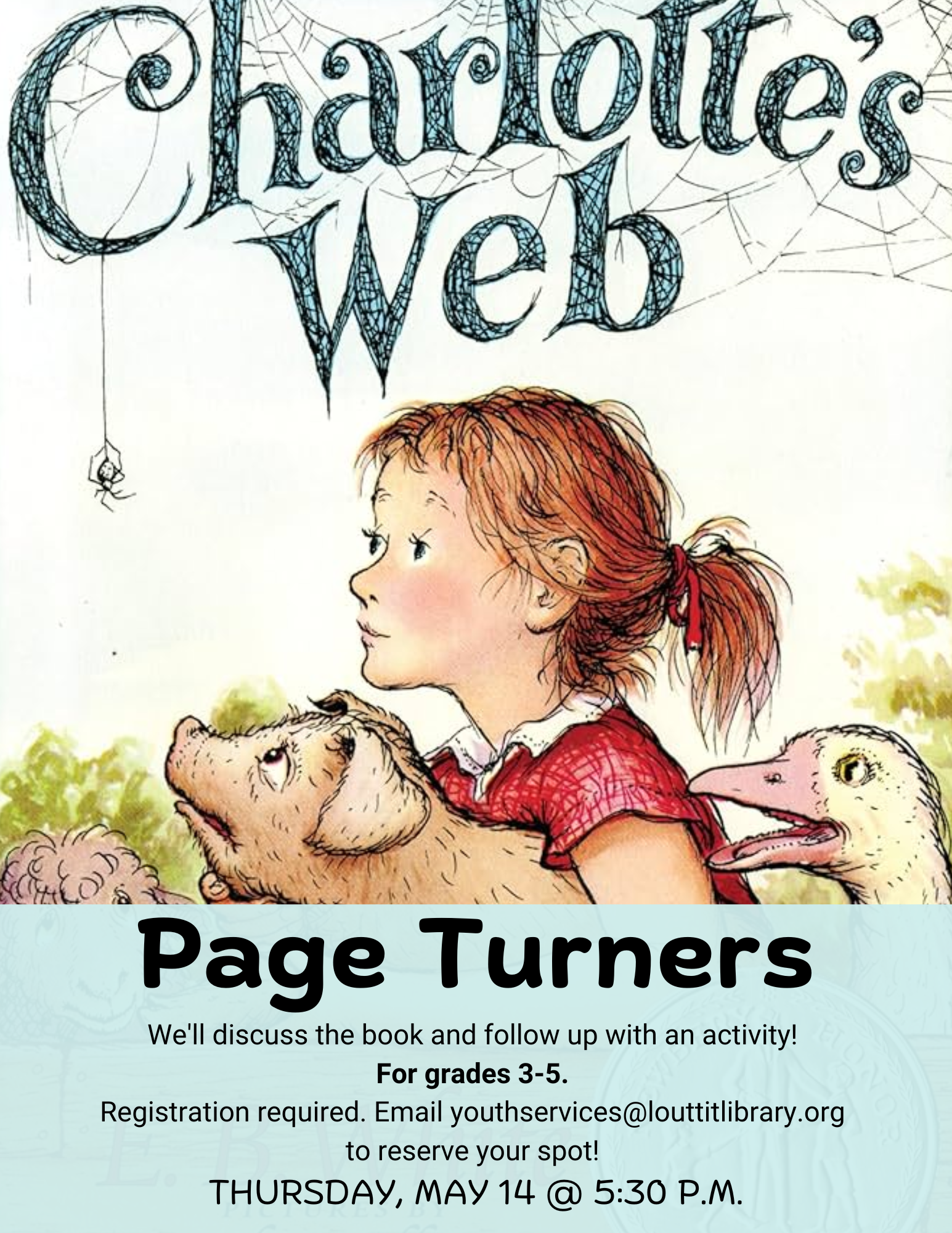 Charlotte's Web page turners flier