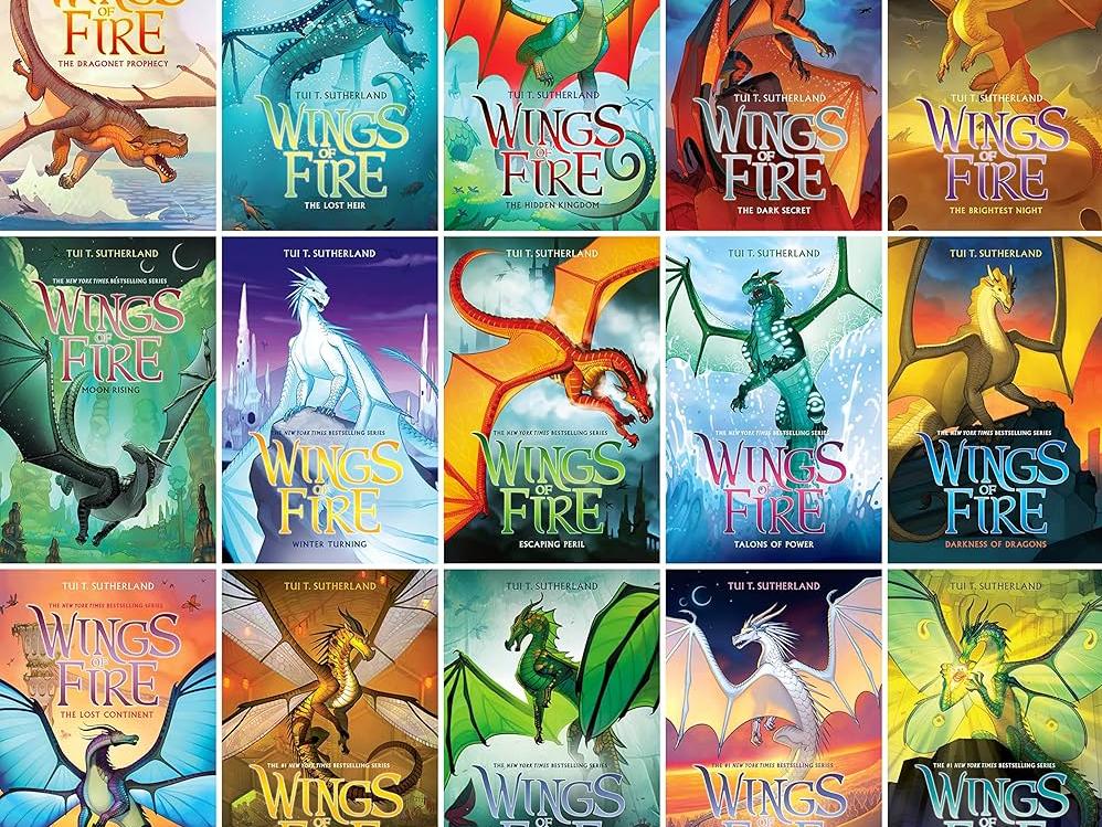 Collage of Wings of Fire books by Tui T Sutherland
